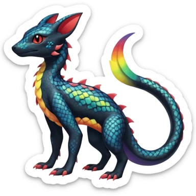 Rainbow Scaley Exotic Salandit-Aurorus-Umbreon-Fakémon-hybrid-creature (full body), 4 legs sticker