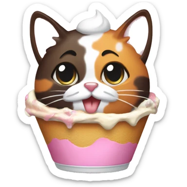 calico cat with icecream sundae  sticker