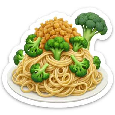 Broccoli and bread crumbs over spaghetti  sticker