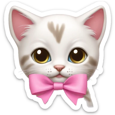 Cute kitten wearing pink bow sticker