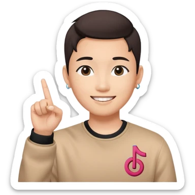 Asian with tiktok logo point up with one finger  sticker