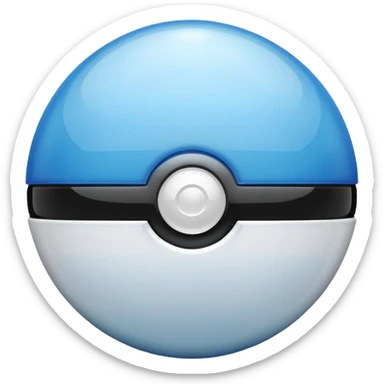 blue pokeball emoji, top half is a more saturated blue, bottom half is white, black stripe, with a white sheen, with a pearlescent finish, with a glass effect sticker