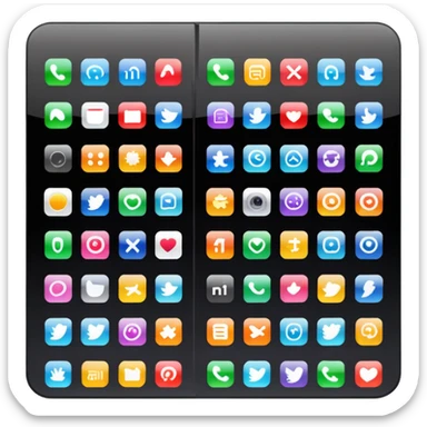 A simple black desktop screen displaying app icons in grid sticker