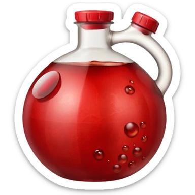 a pomegranate and a plastic 20 liter container of used or burnt cooking oil with RAD Oil in it sticker