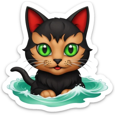 a bad kitty on the waves. make the cat look devlishish sticker