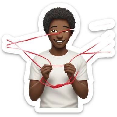 Person eating a red string on cotton balls sticker