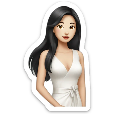 Beautiful Asian woman with long black hair and white dress sticker