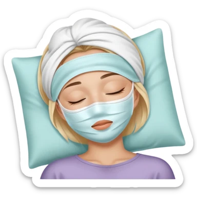 Girl sleeping peacefully with a white beauty face mask on, self care routine sticker