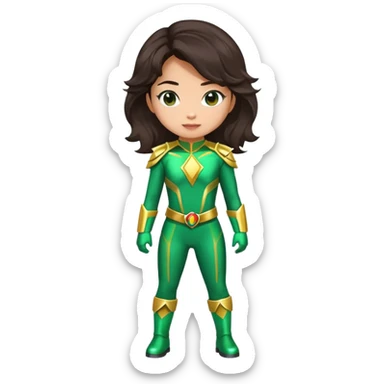 green Power Ranger Asian girl with dark brown wavy hair sticker