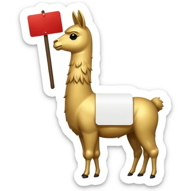 A small golden llama silhouette with a white sign sticker