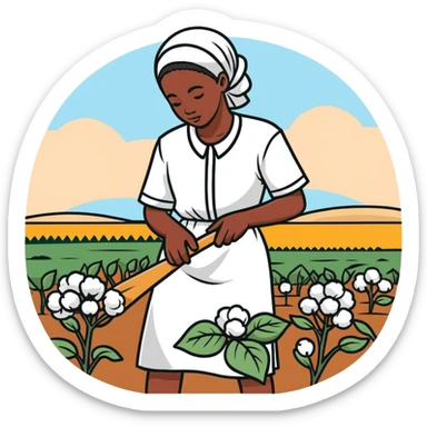 African picking cotton in field sticker