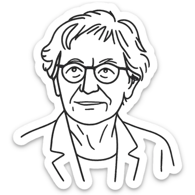 a hand drawn black outline portrait of philosopher Catherine Larrère based a famous portrait of her sticker