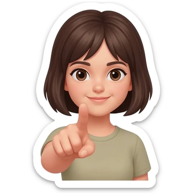 Tête emoji beige fille brune cheveux courts iPhone IOS qui exige de faire ce qu’on dit en pointant du doigt sticker