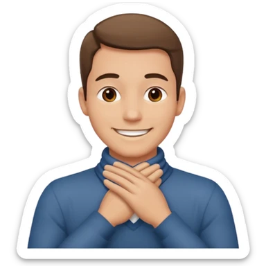 Man with hands gripped around NECK crossed like he is choking while smiling sticker