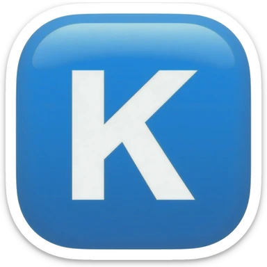 "3D premium,3D rounded-square icon in strong bleu with a beveled edge, bold serif white letter 'K'centered, strong specular highlights, inner glow, 1024x1024, png" sticker