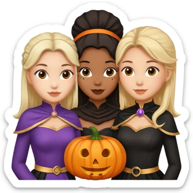 Three best girlfriends cute Halloween African-American, Asian, Caucasian sticker