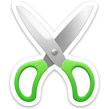 Full scissors with mid green handle, pointed up, blades and handle wide open sticker