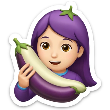 A person eating an eggplant sticker
