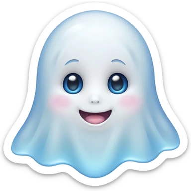 Cinematic Cute Ghost Portrait Emoji, with a playful, rounded translucent form in soft pastel whites and blues, featuring large, sparkling eyes and a gentle, mischievous smile, simplified yet irresistibly endearing, highly detailed with a soft glowing outline that captures the charm of a friendly spirit ready to float into your heart! sticker