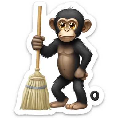 Chimpanzee with a mop sticker