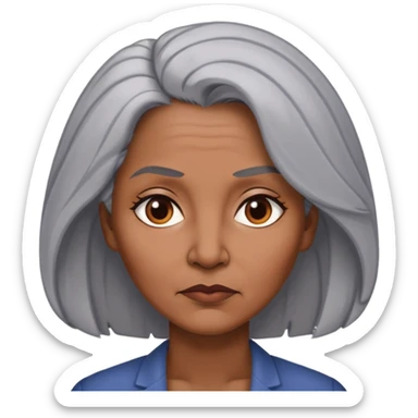 "- Nữ
- 50 tuổi
- Da nâu
- Tóc bồng bềnh, tóc bạc
- Mặt nghiêm túc
" sticker