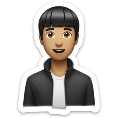 Guy black hair with a bowl cut and his tongue out sticker