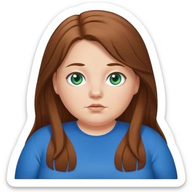 A bit Overweight white girl with blue green eyes. with brown long hair and blue clothes  sticker