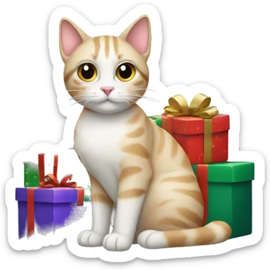 cat surrounded by christmas presents sticker