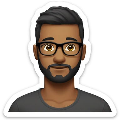 A midfade hair cut, short beard, 26 years old guy, black hair, and glasses. wakes up from bed in the mornin. sticker