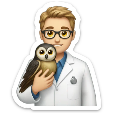 White-Boy-black-beard-scientist-hugging-owl sticker