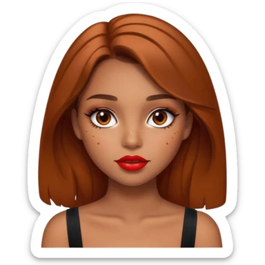 Pretty girl with caramel skin brown hair brown eyes and freckles. Wearing sexy makeup. sticker
