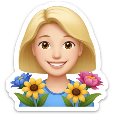 Relieved smile with flowers sticker