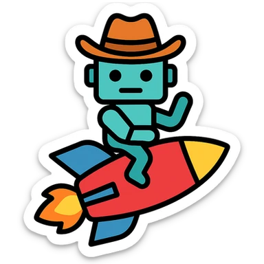 robot wearing a cowboy hat riding a rocket sticker