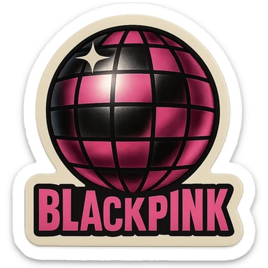 BLACKPINK-inspired retro sticker, black and pink disco ball, fun and energetic, vintage sticker style sticker
