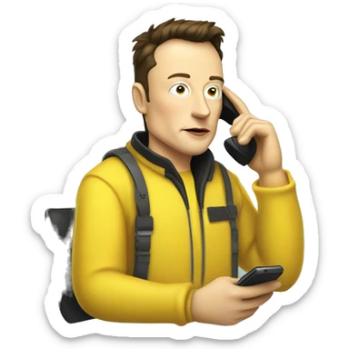 Elon musk in simpson style dressed as camrom yellow outfit making a phone call on a flip phon  sticker