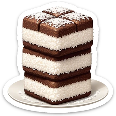 cinematic-realistic-lamingtons-dessert-emoji,-depicted-as-soft-sponge-squares-coated-in-chocolate-on all sides with coconut sprinkled on all side-rendered-with-mouth‚watering-detail-and-vibrant-lighting sticker