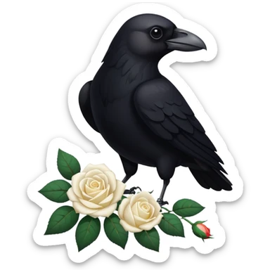 Crow with white roses sticker