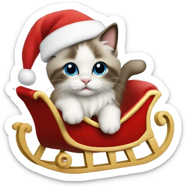 Ragdoll kitten riding Santa’s sleigh  sticker