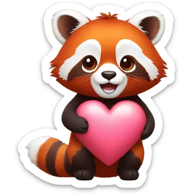 Red panda holding a heart in his hand sticker