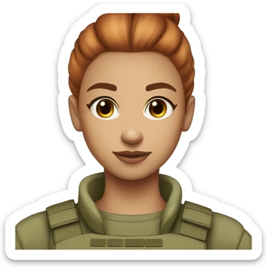 red straight hair bun pretty brown eyes soldier light skin girl sticker