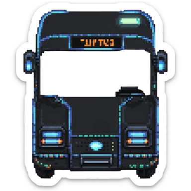 futuristic electric city bus with glowing lights, pixel art style sticker
