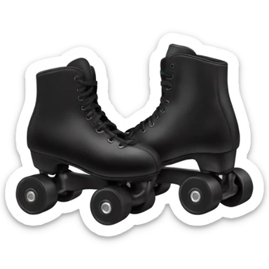 Pair of high top black roller skates with black wheels and black laces and black plate with no stopper sticker