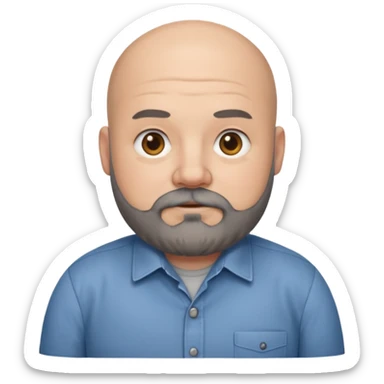 Bald chubby professional man with bushy black and grey beard, wearing a button down shirt sticker