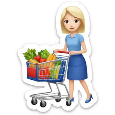 lady with shopping cart sticker