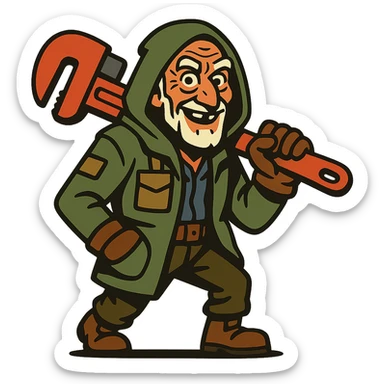 an old charismatic stalker with a big crescent wrench sticker