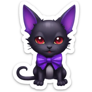 cool kawaii black purple red ethereal fantasy beautiful elegant nargacuga-bat-cat-Fakemon collar harness bow tie and leg spats full body sticker