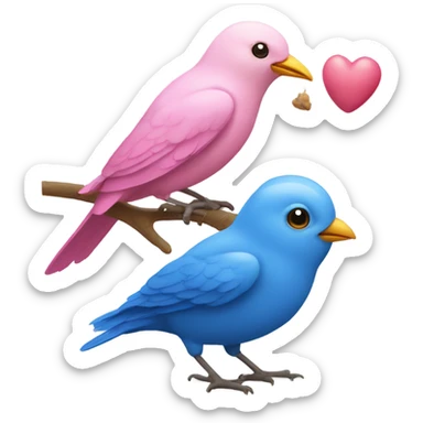 Blue bird feeding a pink bird sticker
