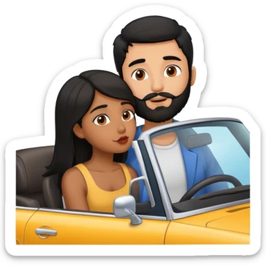 brown girl with black hair kissing boy with black  hair  and beard in  car kissing  sticker