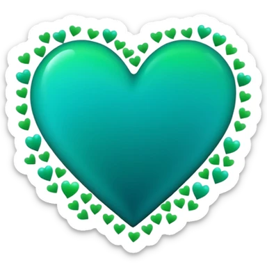 emoji: teal and neon green gradient heart with NYE celebration confetti from behind. sticker