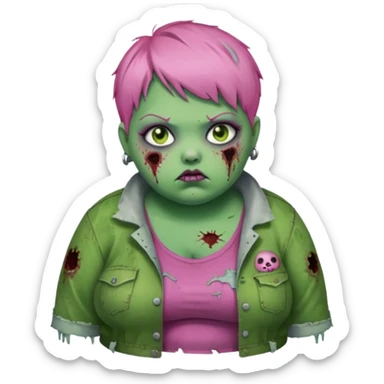 fat zoombie girl pink short hair, green skin sticker